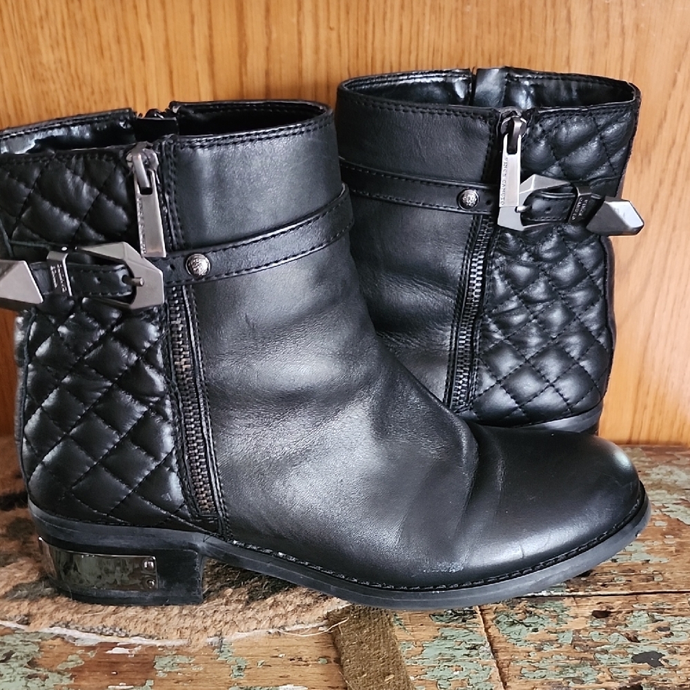 Vince Camuto Quilted Stud Ankle Boots Black 8.5